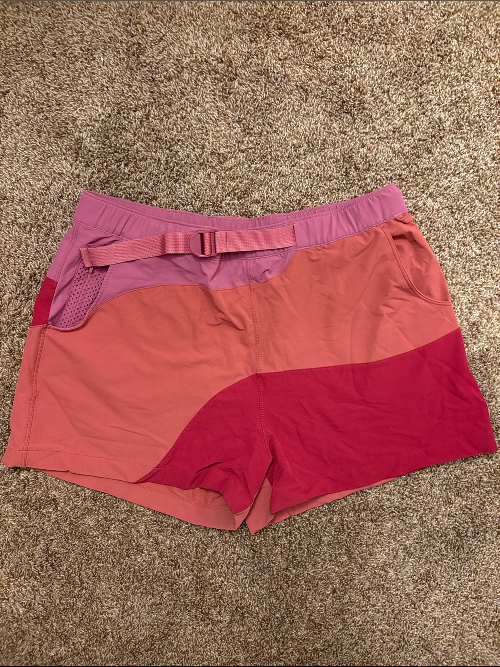 Outdoor Voices Pink Rectrek Colorblock Active Shorts in Pink and Coral